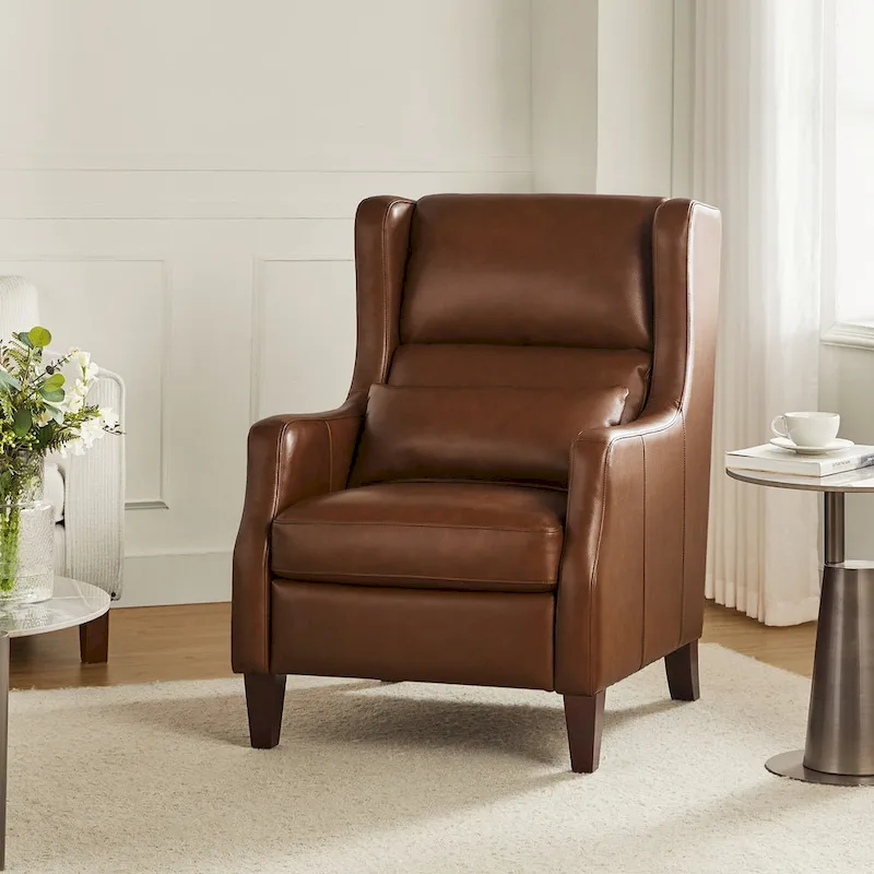 Erich Genuine Leather Wingback Armchair with Pillow by HULALA HOME