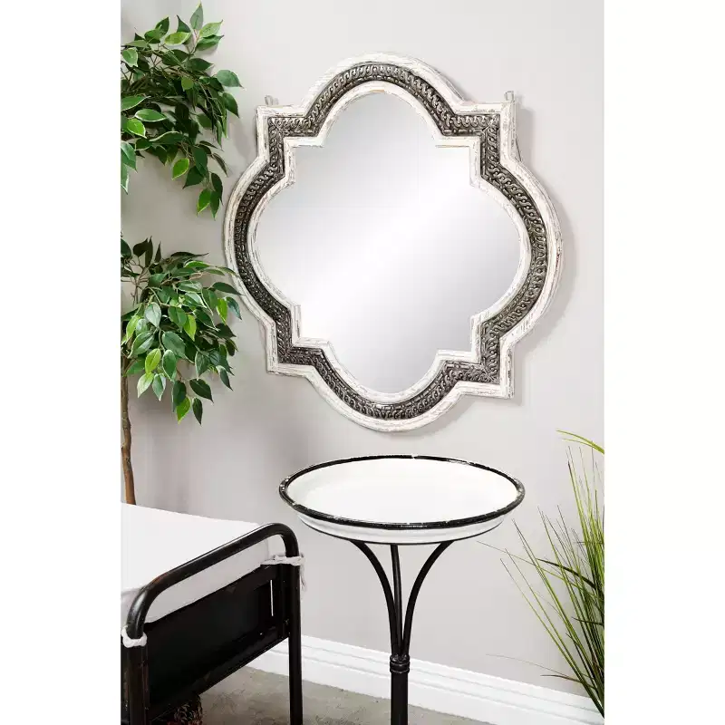 Wood Quatrefoil Wall Mirror White - Olivia & May: Baroque Iron Inlay, No Assembly Required