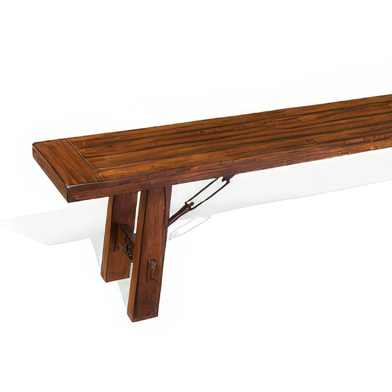 72-Inch Dining Bench with Distressed Brown Wood and Metal Turnbuckle Accents
