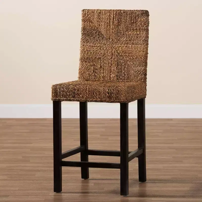 Mahogany Wood & Seagrass Counter Height Barstool – Natural Brown/Dark Brown