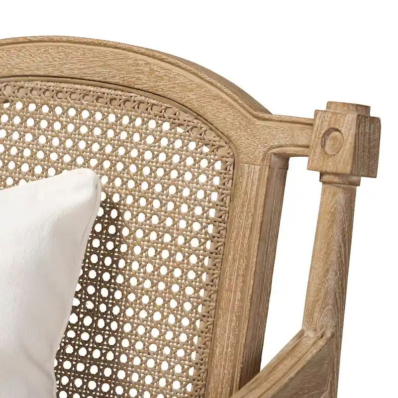Ivory French Provincial Armchair, Single Seat, Carved Mahogany & Rattan
