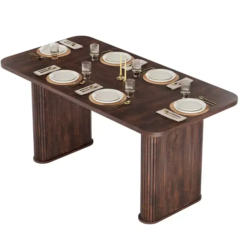 Dining Table for 6-8 People - 62 Modern Long Kitchen Table with Large Tabletop & Heavy Duty Pedestal Legs, Rectangular Dinner Table