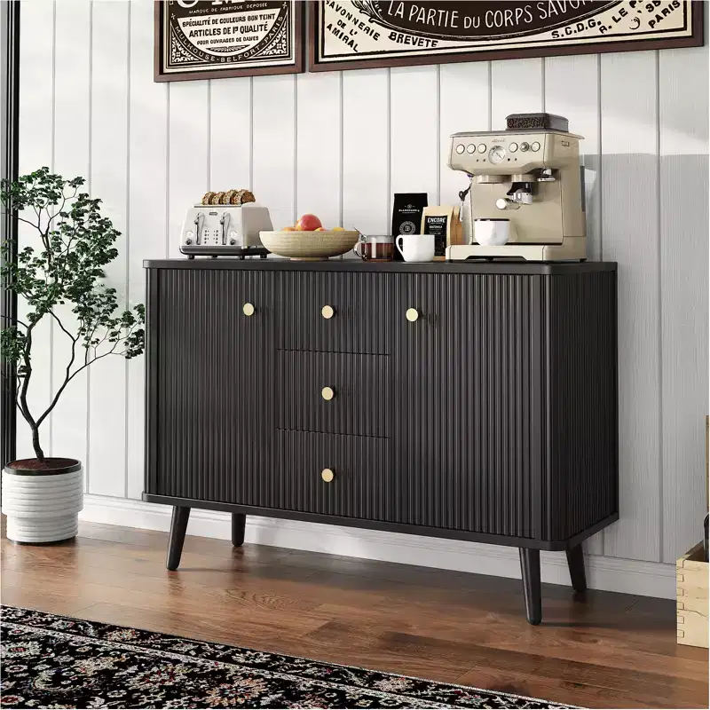 CuisinSmart 47 Sideboard Buffet Cabinet with Drawers, Fluted Accent Storage Cabinet with 2 Doors&3 Drawers, Modern Credenza for Entryway Living Room