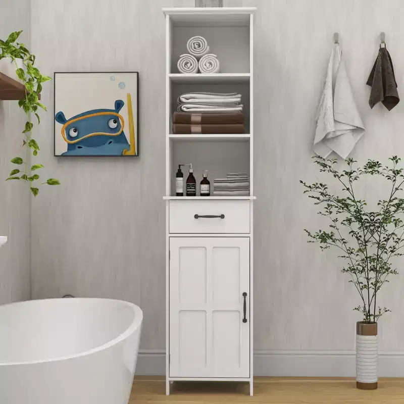 GDFStudio Helmsley Slim Bathroom Storage Cabinet with Adjustable Shelves and Drawer