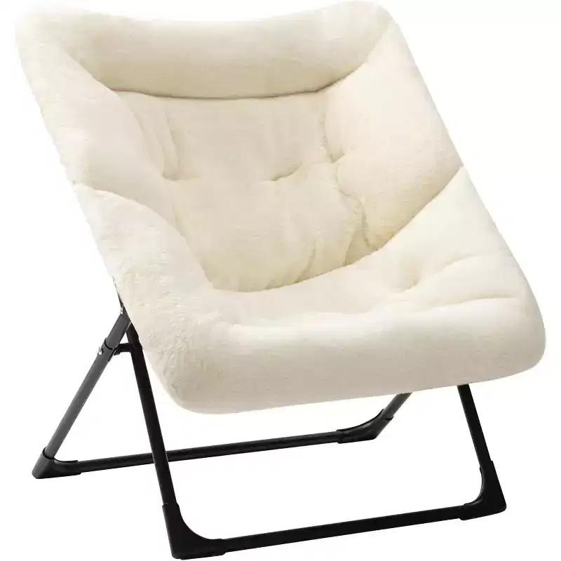 X Large Faux Fur Saucer Chair Oversized Foldable Comfy Reading Lounge Chair for Adults Teens Navy Blue