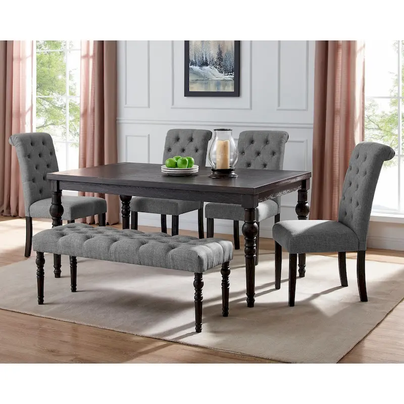 Roundhill Furniture Leviton Upholstered Dark Wash Wood 6-piece Dining Set