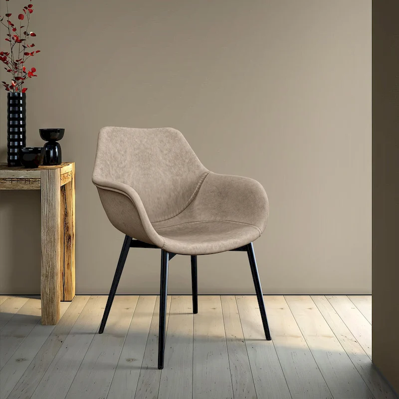 Markley Leather Dining Chair with Iron Legs Set of 4 Modern Accent Armchair