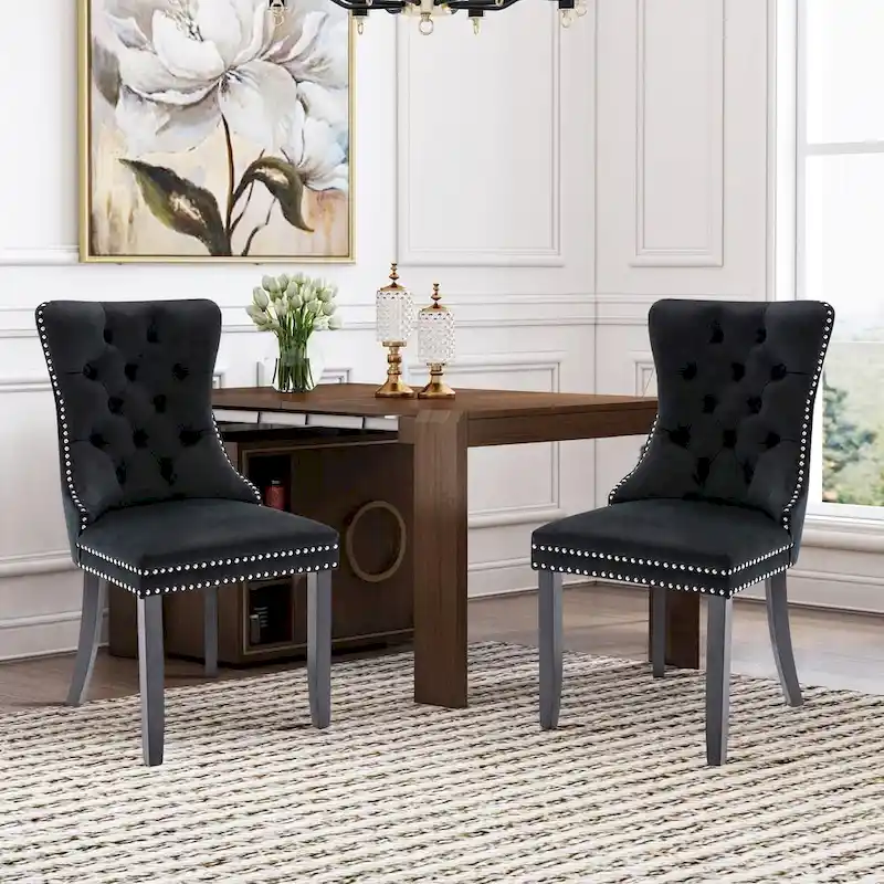 Dining Chairs Set of 6, Luxury Upholstered Velvet Kitchen Chairs Side Chair with Padded Seat Back and Solid Wood Legs - N/A