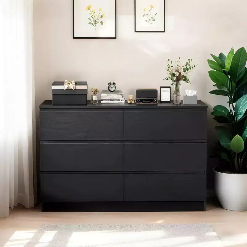 Okak 6 Deep Drawer Dresser for Bedroom,Modern Closet Dressers Wood Spacious Dresser Storage Cabinet Large Nightstand for Living Room Entryway