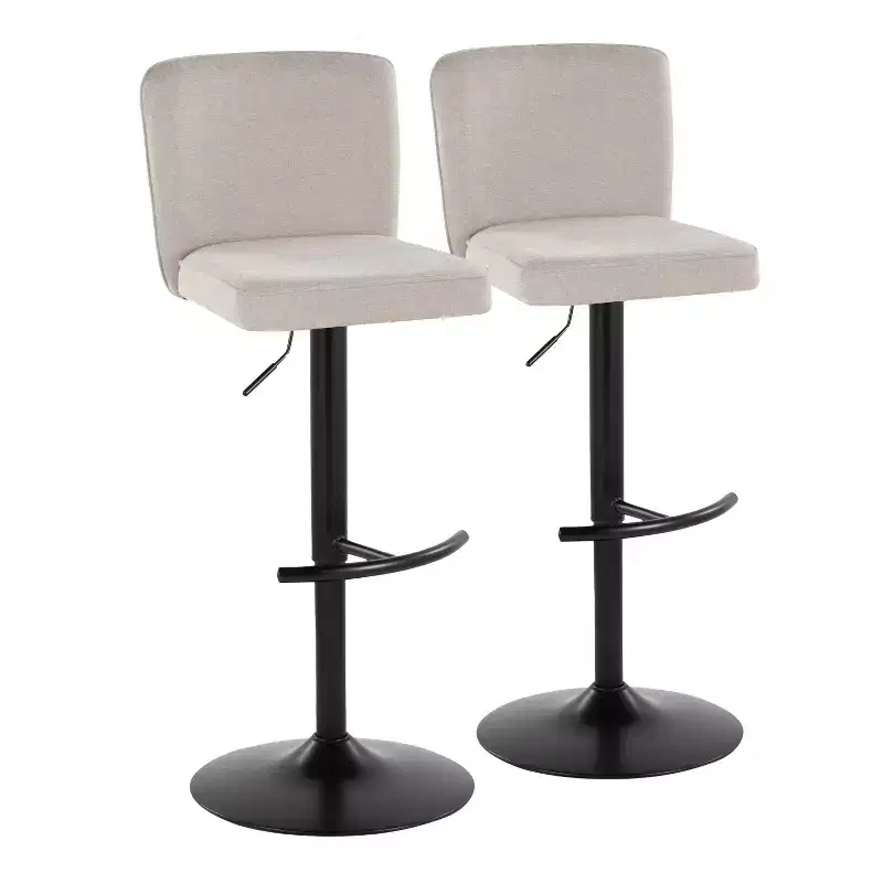LumiSource Set of 2 Henry Adjustable Barstools Black Metal/Beige Fabric