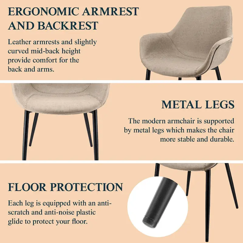 Markley Leather Dining Chair with Iron Legs Set of 4 Modern Accent Armchair