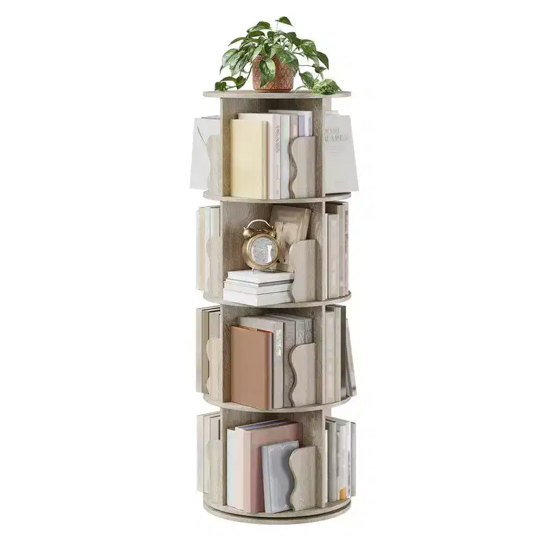 4 Tier Rotating Bookshelf Tower, Spinning Corner Bookshelf for Small Spaces, Revolving 360 Degree Bookcase Storage Rack Tower