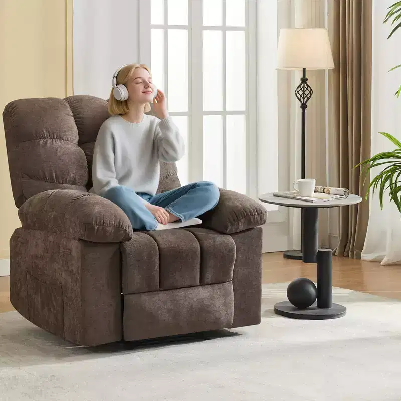Wide Rocking Recliner Chair with Massage & Heat for Adults, Overstuffed Breathable Fabric Ergonomic Lounge Sofa w/ 2 Side Pockets, Living Room