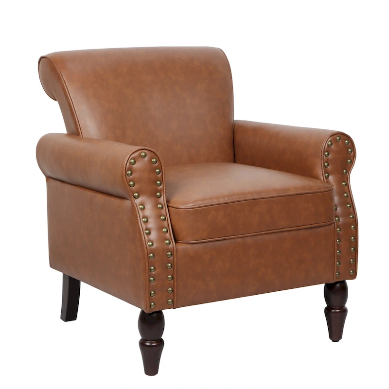 Rolled Armrests PU Accent Chair with Nailhead Trim (Set of 2)