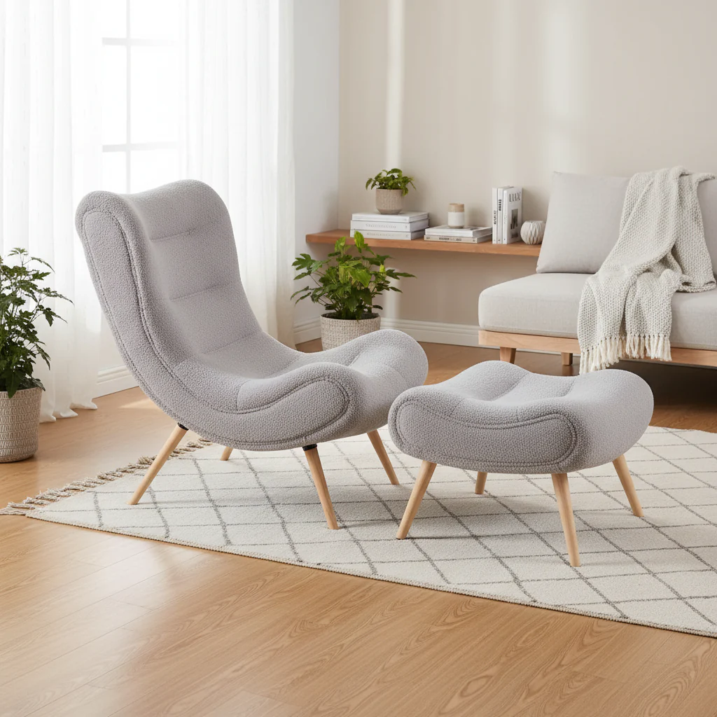 Sherpa Accent Chair with Ottoman
