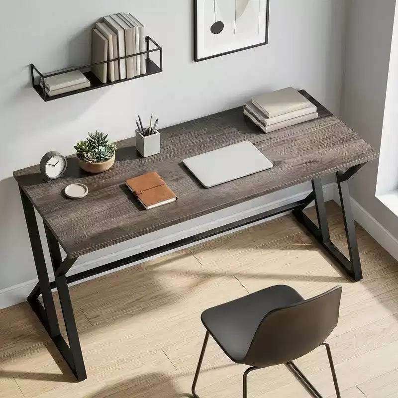 55 Inch Computer Desk, Industrial Writing Desk with Z-Shaped Metal Leg, Study Table for Home Office