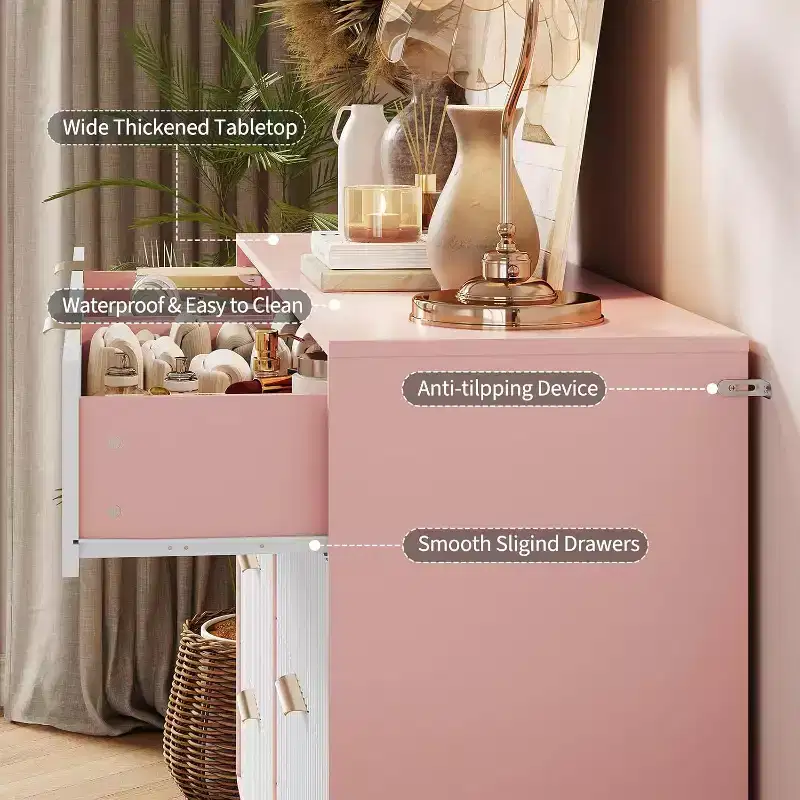 8-Drawer Fluted Wooden Dresser with Metal Handles