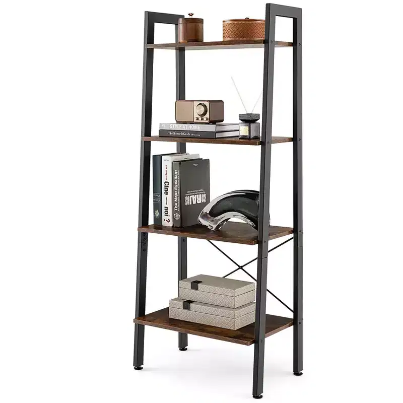 4-Tier Wood Ladder Shelf Ladder Bookcase Bookshelf Display Rack