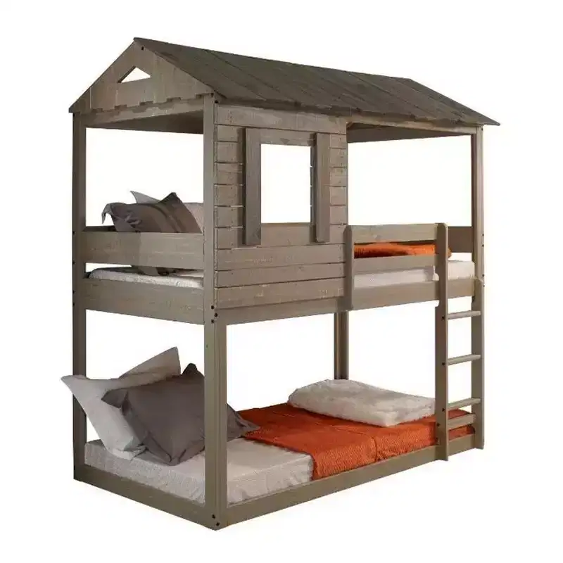 77Bunk Bed Darlene Loft and Bunk Bed Rustic Gray - Acme Furniture: Solid Pine Wood, Guardrails, Ladder, Play Area