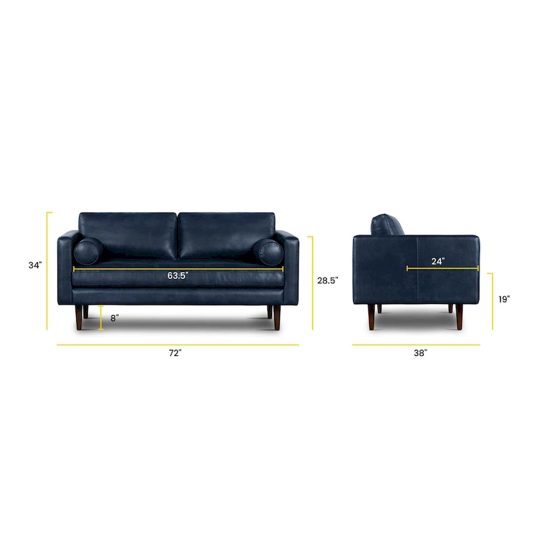 Poly & Bark Napa 72 Apartment Sofa - Full Grain Genuine Italian Leather