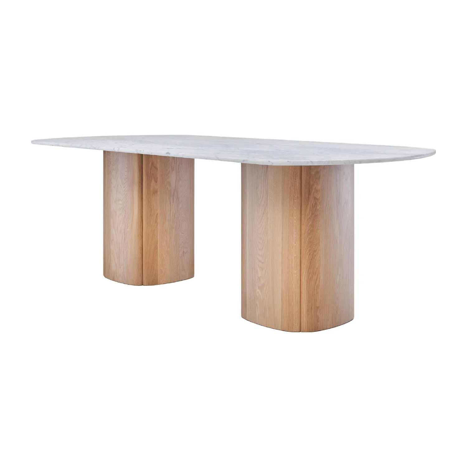 Sculptural Bianco Carrara Marble Oval Dining Table with Ancient-Trunk Pedestal for Dining Rooms