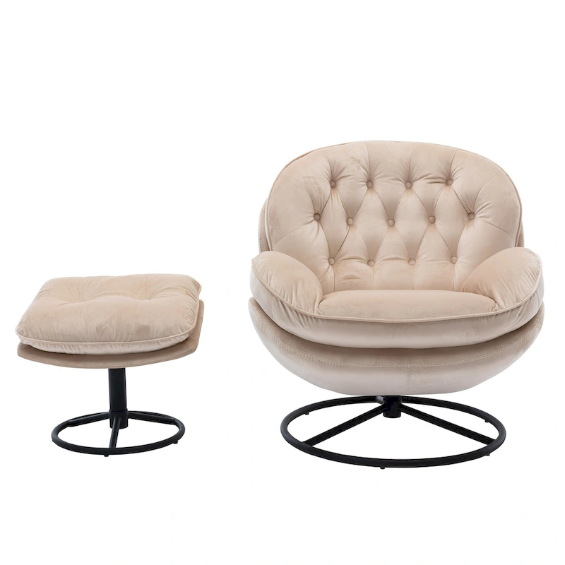 Beige Modern 31.7 Swivel Accent Chair with Ottoman