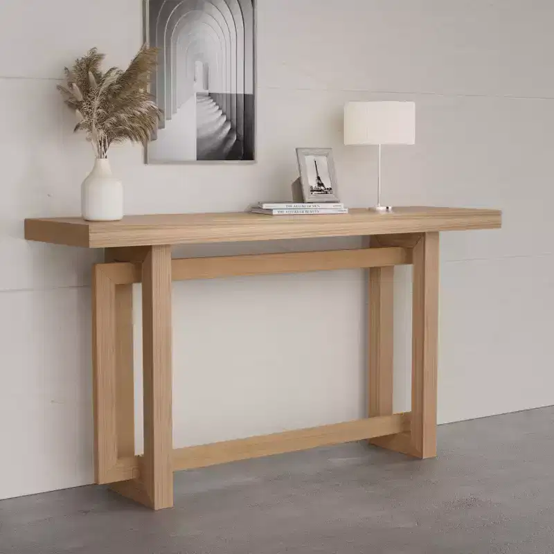 Okak 59.05IN Minimalism Narrow Console Table with Unique Leg Design, Entryway Table with Thick Tabletop, Accent Table for Living Room, Hallway, Oak