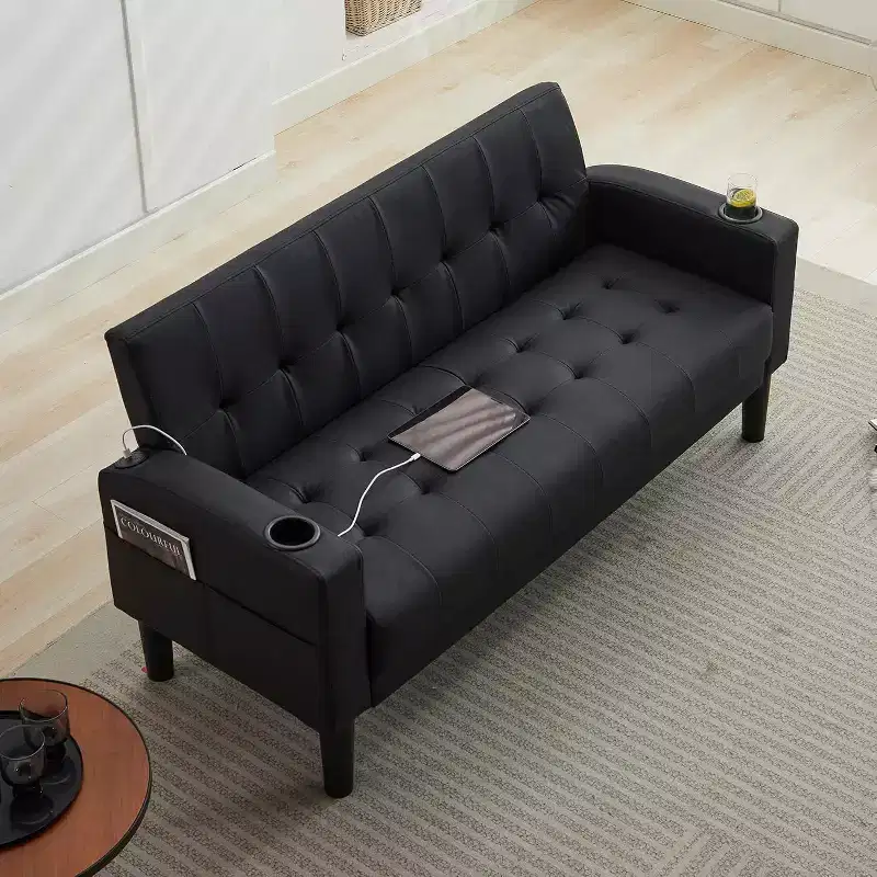 2-Piece Sofa Couch, Modern Linen Upholstered Sofa, 2-Piece Set (Loveseat & Chair) Sofa with Deep Seats for Living Room,Black