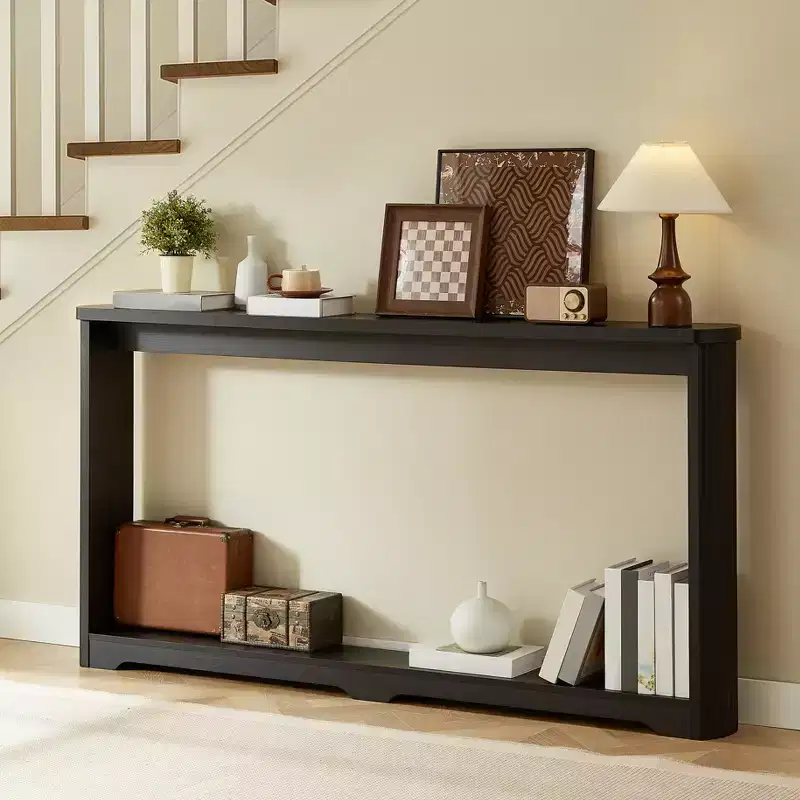 TUYOHW 70 Console Table,Modern Wave Sofa Table with Open Shelf,Narrow Wood Accent Foyer Table with Thick Top for Hallway,Entryway,Living Room