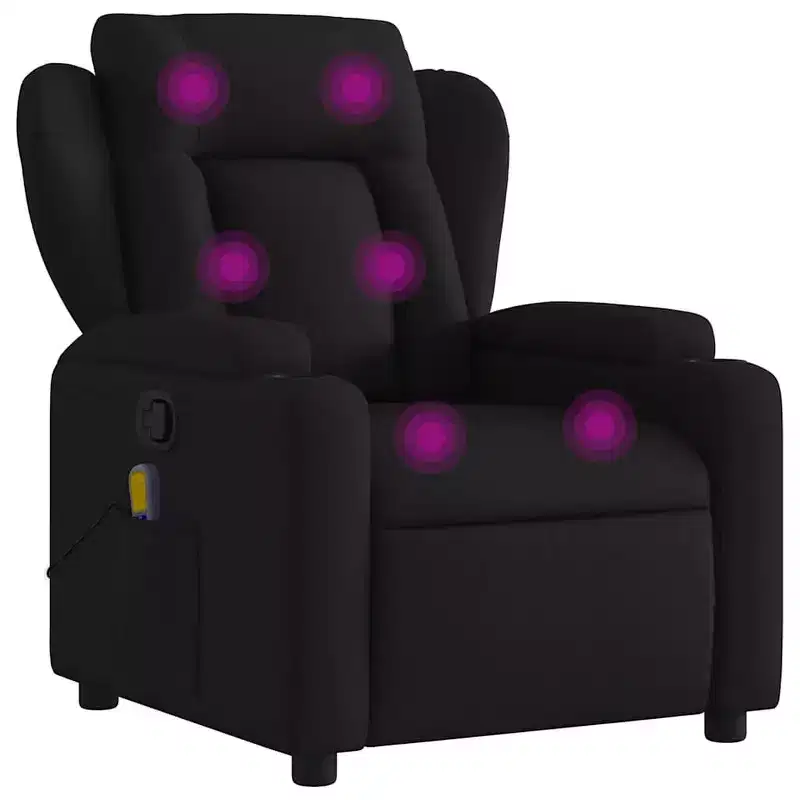 Massage Recliner Chair, Black Polyester Fabric, Adjustable Armrests, Multiple Reclining Levels