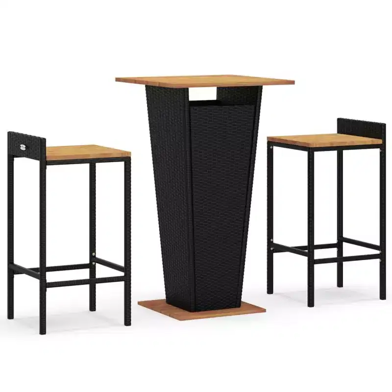 vidaXL Patio Bar Set Kitchen Bar Table Set Poly Rattan and Solid Wood Acacia