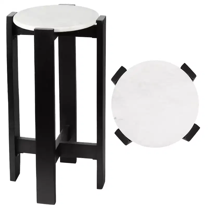 JONATHAN Y Elena 24 Minimalist Structured Wood Drink Table & Decorative End Table with White Marble Round Top
