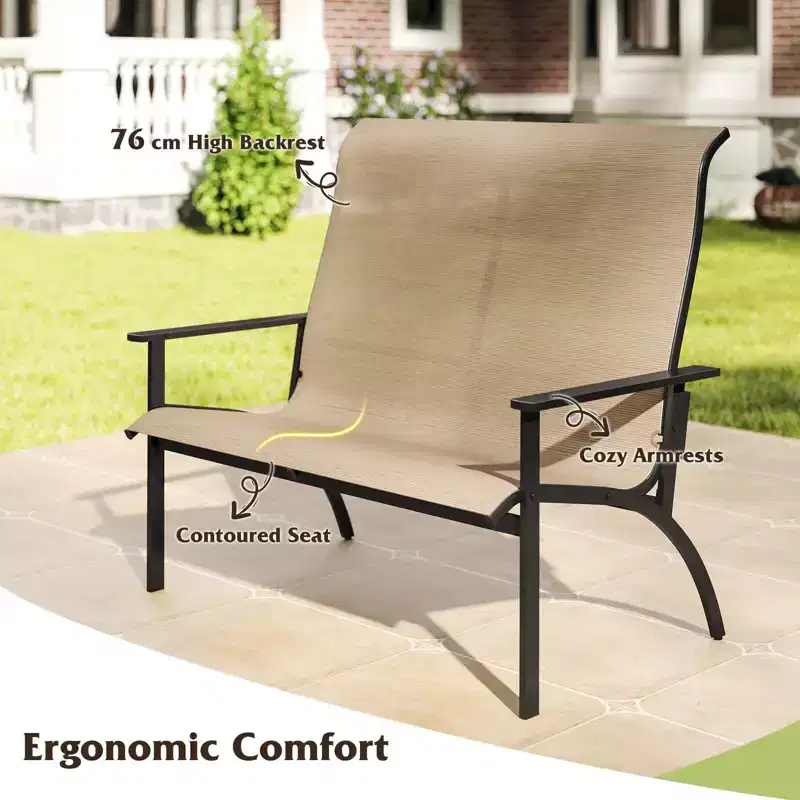 Costway 2-Person Patio Garden Bench with High Back and Armrests 880 lbs Weight Capacity