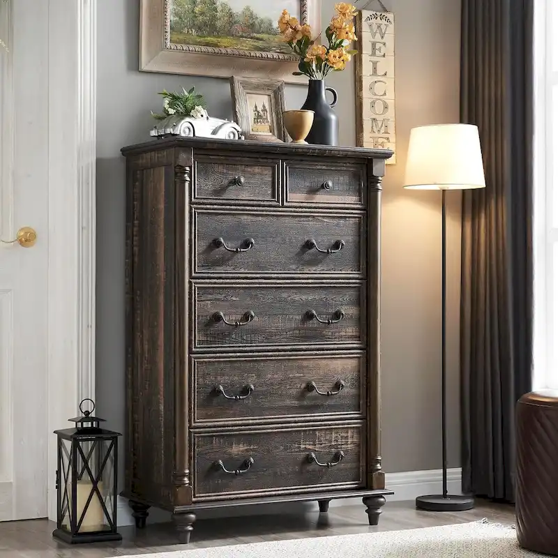 6-Drawer Dresser with Rustic Wood Finish