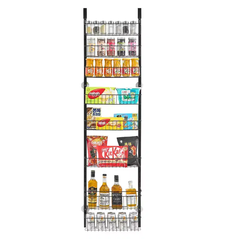 Over the Door Pantry Organizer, 8-Tier Pantry Organization and Storage, Heavy-Duty Steel Hanging Spice Rack, Black