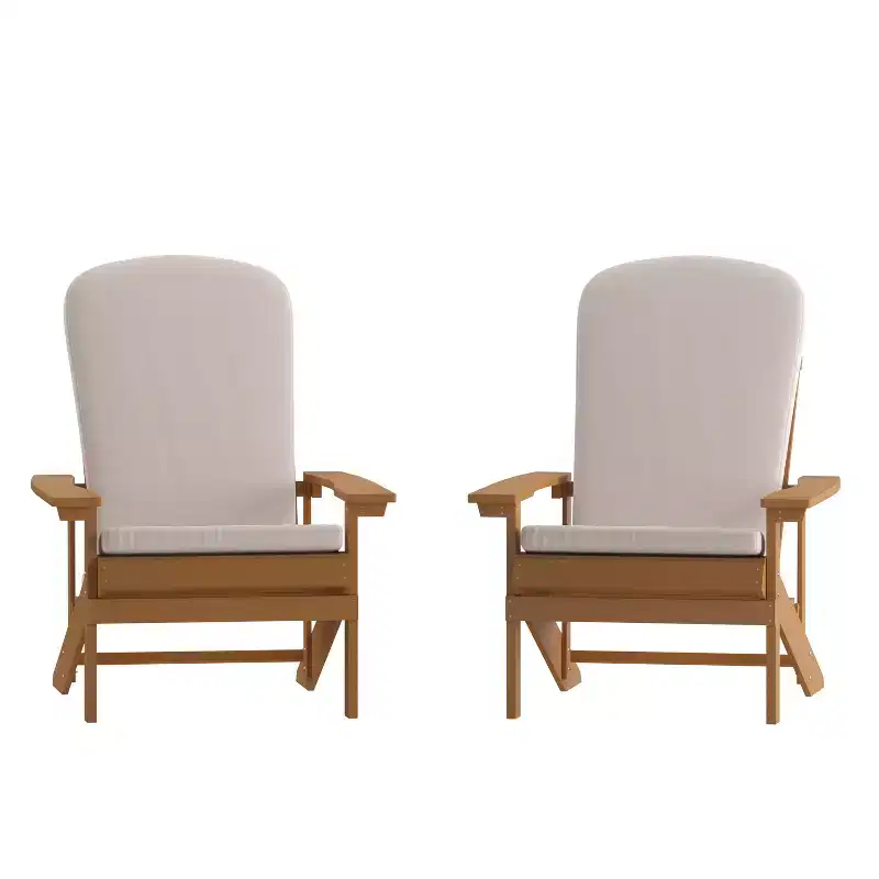 Emma and Oliver Set of Two All-Weather Polyresin Adirondack Chairs with Cushions