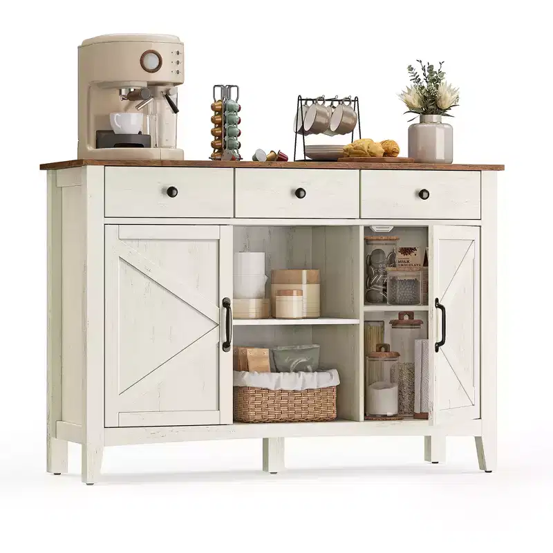 VASAGLE Farmhouse Buffet Cabinet with Detachable Wine Rack, Sideboard Cabinet with Adjustable Shelves