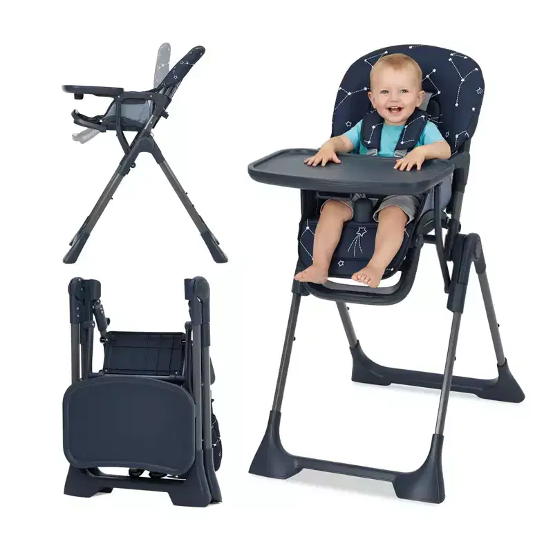 Baby High Chair, Foldable Feeding Chairs for Babies and Toddlers, Adjustable Height/Backrest/Footrest, Removable Tray