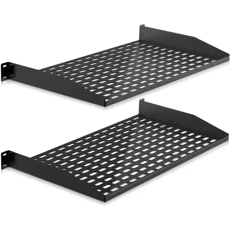 1U x 2 Server Rack Mounting Shelf – Universal, Ventilated, Black