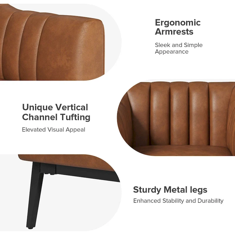 Alfons Industrial Leather Chair with Channel Tufting and Metal Leg Set of 2 by HULALA HOME