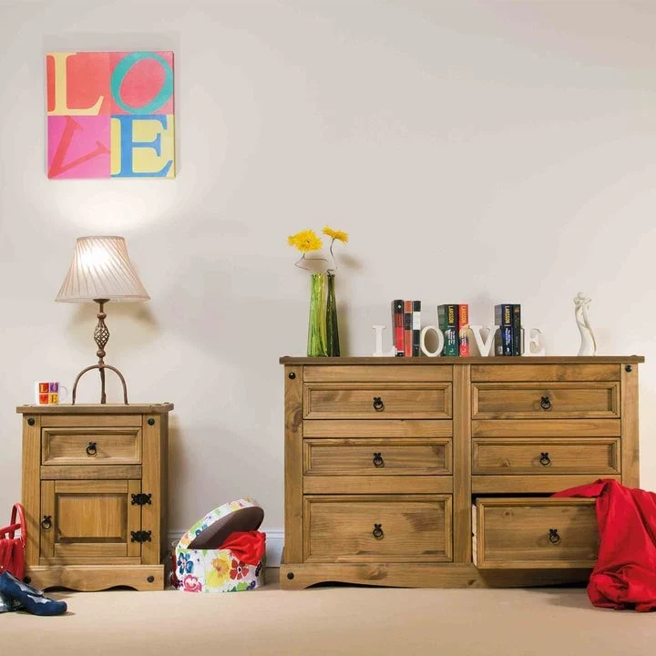 Wood Nighstand 1 Door 1 Drawer Corona Collection
