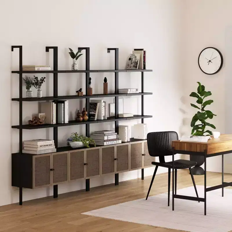 Nathan James 72.5" Set of 4 Theo Bookshelf with Doors Matte Black