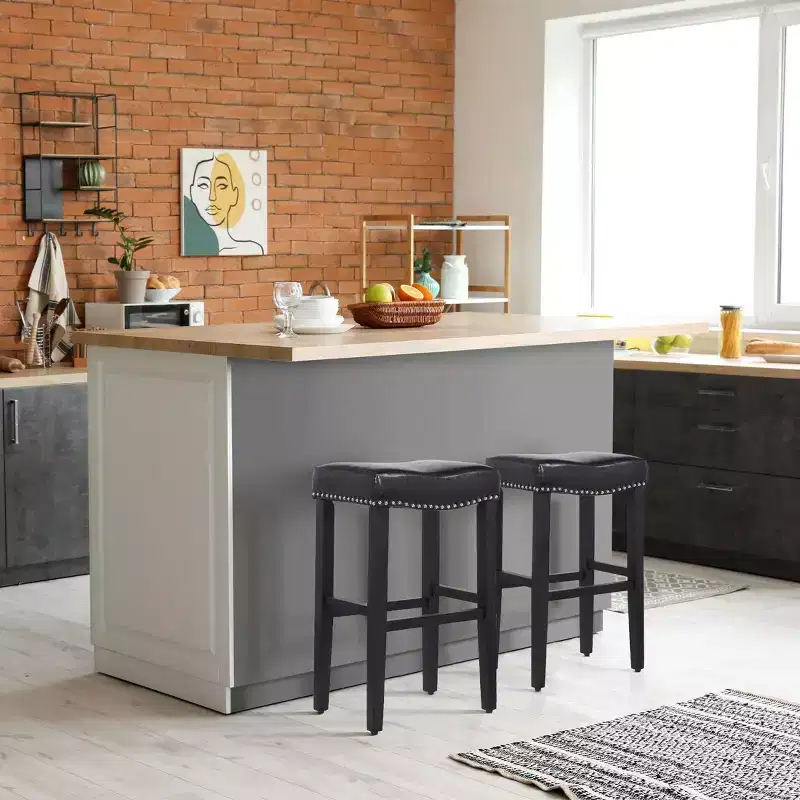 29 Upholstered Saddle Seat Bar Stool (Set of 2), Black/Black
