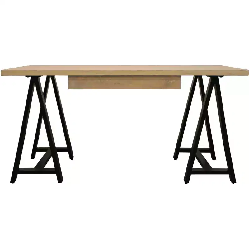 60 Ivory and Black Solid Wood Executive Desk
