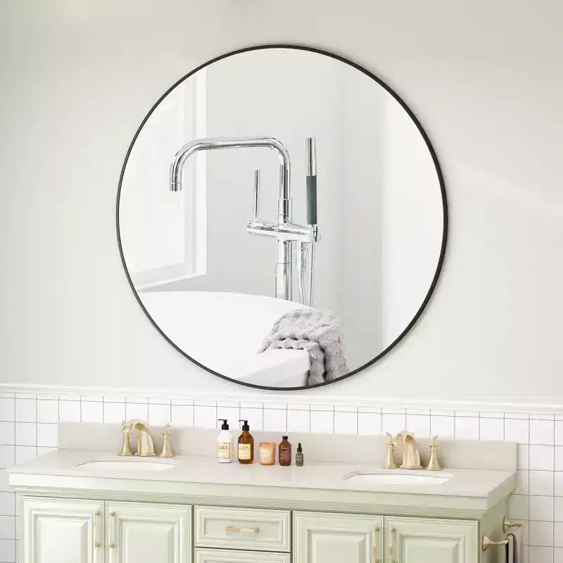 42 Wall Mounted Circular Mirror Metal Framed Mirror