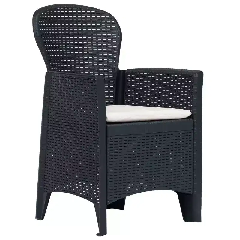 vidaXL Patio Chairs 2 Pcs Dining Single Chair with Cushion Plastic Rattan Look
