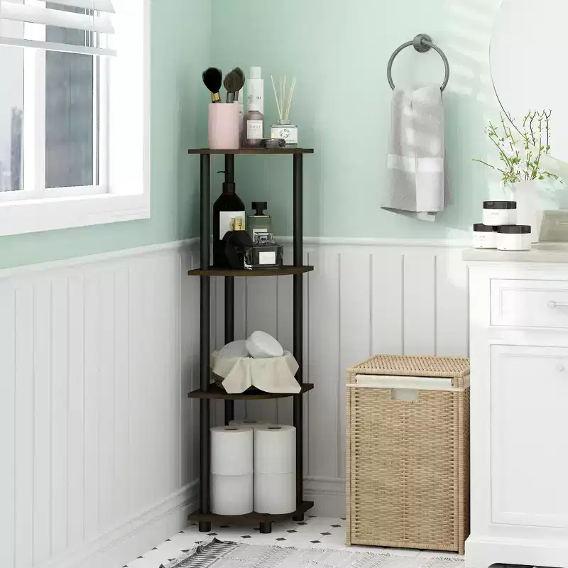 4-Tier Bathroom Storage Shelf Corner Display Multipurpose Rack,Dark Brown