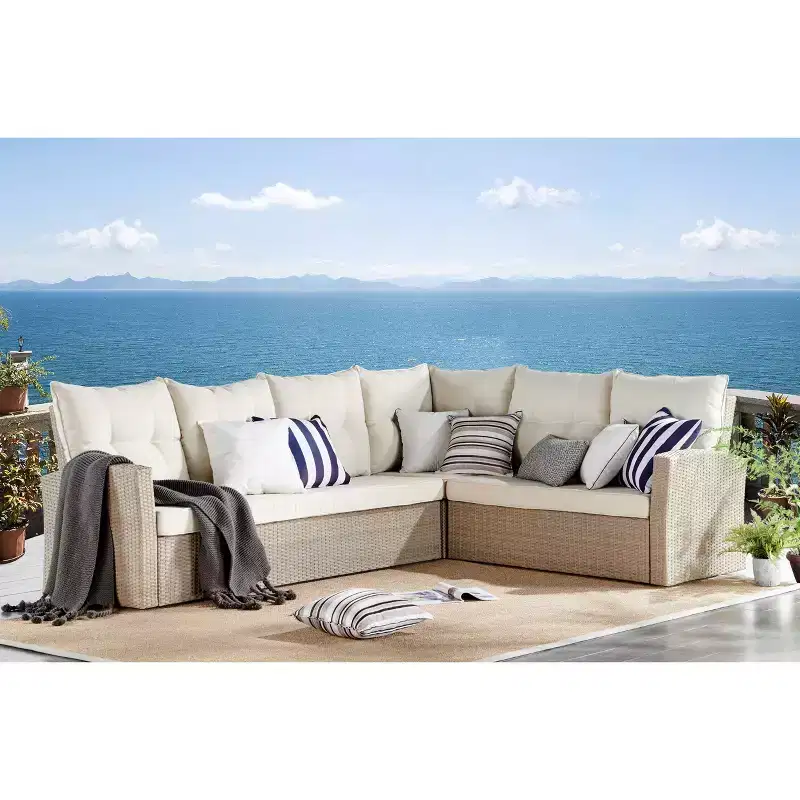 Canaan 2pc Outdoor Wicker Corner Sectional Seating Set Cream - Alaterre Furniture: Weather-Resistant with Coffee Table