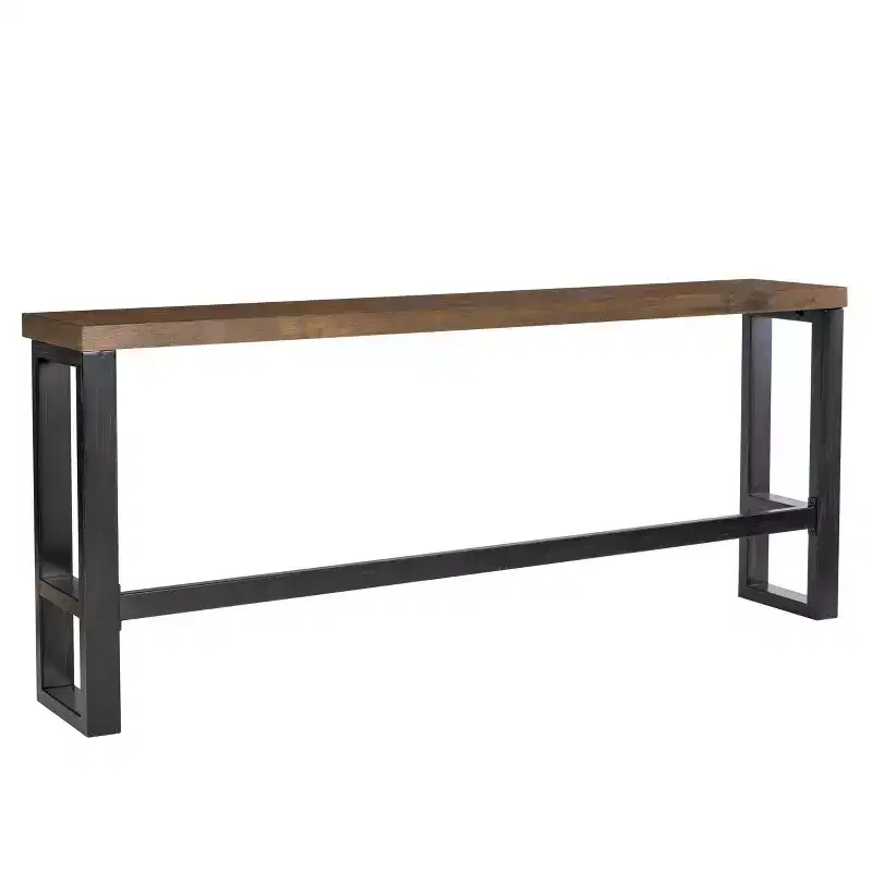 Hand Distressed Sofa Bar Table – Modern Industrial Console, Walnut & Black Metal Frame