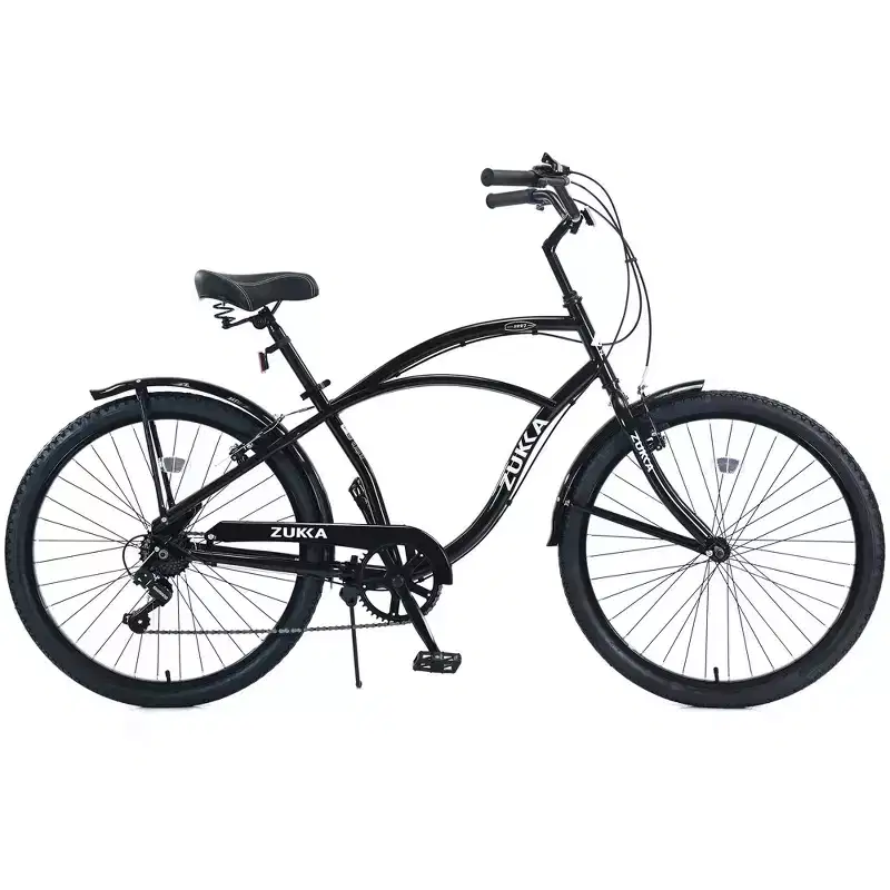 Okak 26IN Beach Cruiser Bike with 7 Speed System, Mens Bike with Front and Rear V brakes, Metal Frame Bicycle for Teens and Adults